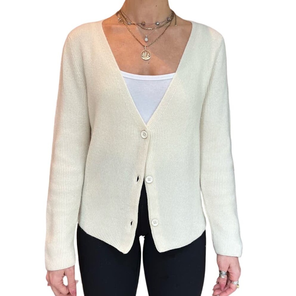 Jil Sander 100% Cashmere Cream 3 Button Cardigan Size EU 42